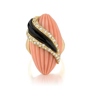 Andre Vassort Coral Onyx and Diamond Ring