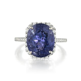 A 8.53-Carat Unheated Color Change Sapphire and Diamond Ring