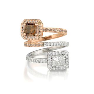 A 1.01-Carat Fancy Dark Orangy Brown and White Diamond Crossover Ring
