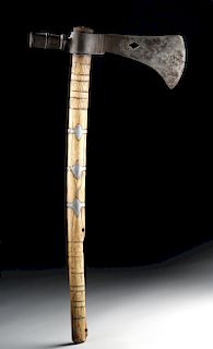 18th C. Plains Indians Wood, Iron, & Lead Pipe Tomahawk
