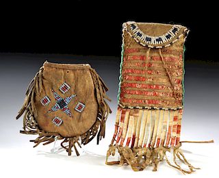 Two 19th C. Native American Beaded Leather Pouches