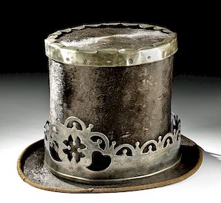 19th C. British Beaver Pelt Top Hat - Silver Adornments
