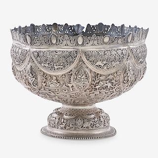 PIERCED INDIAN SILVER PUNCH BOWL