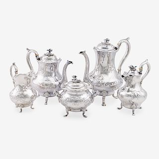 JONES, BALL & CO. COIN SILVER TEA & COFFEE SERVICE FROM THE 1853 NEW YORK CRYSTAL PALACE EXHIBITION
