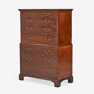 GEORGE III MAHOGANY CHEST ON CHEST