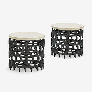 PAIR OF INDUSTRIAL STYLE SIDE TABLES