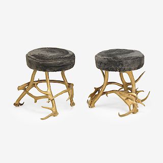 PAIR OF GILT PAINTED ANTLER STOOLS