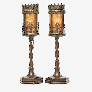 PAIR OF OSCAR BACH PATINATED BRONZE LAMPS