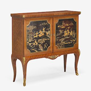 TRANSITIONAL LOUIS XV/XVI STYLE TULIPWOOD & LACQUER CABINET