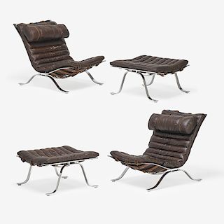 STYLE OF ARNE NORELL PAIR OF LOUNGE CHAIRS & OTTOMANS