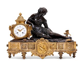 A Louis XVI style figural bronze clock, Deniere