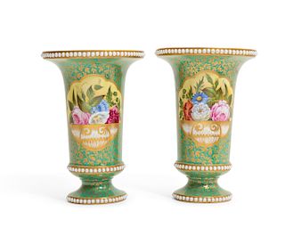 Pair of Continental green glazed porcelain vases