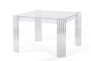 A  lucite and glass dining table, manner Jones
