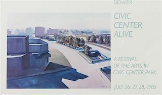 Bruce Cody, (American, 20th Century), Morning View Near the DCPA, 1985 together with the poster for Civic Center Alive, 1985