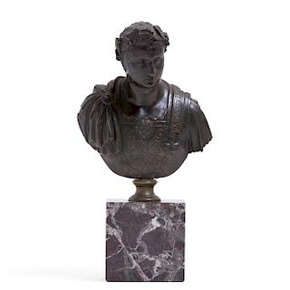 An Italian bronze bust of Caesar Augustus