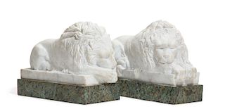 Pair of marble models of recumbent lions, Canova