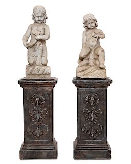 A pair of Continental marble fountain figures