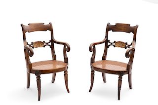 Pair of Regency parcel gilt  beechwood armchairs