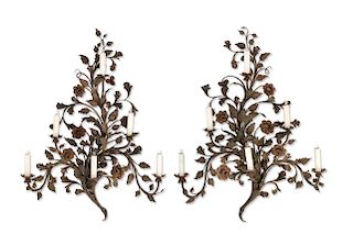 A pair of  floral bouquet form wall lights