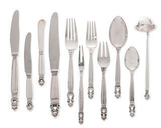 A Georg Jensen silver Acorn flatware set for twelve