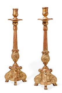 Pair Swedish Neoclassical giltwood candlesticks