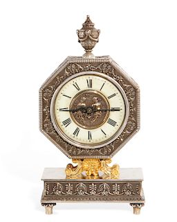 American silvered bronze mantel clock, Caldwell