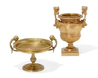 A French Neoclassical style gilt bronze urn and tazza