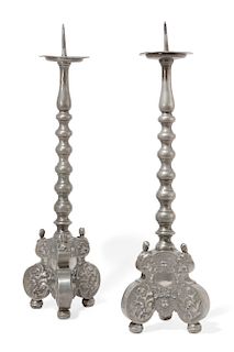 A pair of Swedish Baroque style pewter prickets
