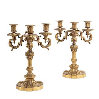 A pair of Regence style three light candelabra