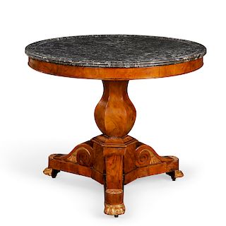 A Neoclassical parcel gilt walnut center table