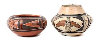 Two Hopi Pots Height of the first 4 1/2 x diameter 6 1/2 inches.
