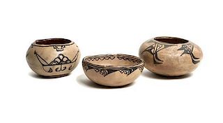 Two Tesuque Pueblo Bowls Height of the first 2 x width 6 inches.