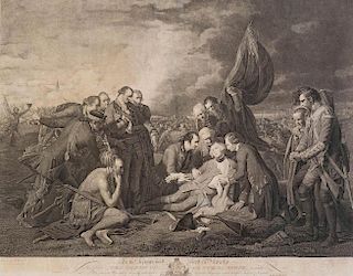 (DEATH OF WOLFE) WILLIAM WOOLLETT after BENJAMIN WEST 
To the Kings Most Excellent Majesty.: This plate, The Death of General Wolfe,...