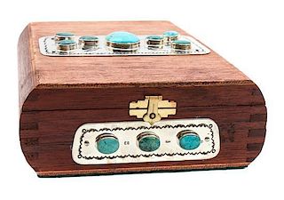 A Navajo Silver and Turquoise Cigar Box, Edison Begay Length 9 3/4 x width 6 3/4 inches.