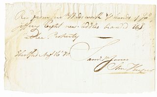 REVOLUTIONARY WAR ‘US’ BRANDED SADDLES 

Samuel P. Jones, ADS, 1 p., 5 x 8 ½ inches, dated Hartford, Connecticut, 16 August 1780. Mi...