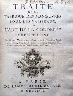 TREATISE ON THE CULTIVATION OF HEMP AND THE FABRICATION OF NAVAL CORDAGE, 1747 

DUHAMEL DU MONCEAU, Henry Louis. Traité de la Fabri...