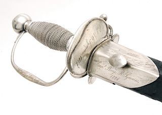 SILVER-HILT SMALLSWORD BY JACOB HURD, CARRIED BY COL. JOHN CLEVES SYMMES AND LATER BY GEN. WILLIAM HENRY HARRISON 

Silver and steel...