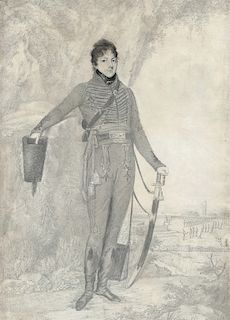 J. H. BELL, Irish School (fl. 1804) 
Sir John Jervis-White-Jervis in the Uniform of the Somerset Rifles, 1804 
graphite on paper, 15...