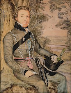 THOMAS GEORGE, BRITISH (1790-1840) 
Portrait of 1st Lieutenant Henry Llewellyn, 3rd Battalion Rifle Brigade, 1822 
Watercolor with g...