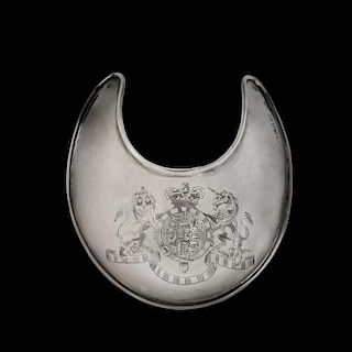 A SILVER GORGET PRESENTED TO INDIAN “GORGET CAPTAINS” DURING THE WAR OF 1812 
engraved silver, 5 1/8 x 4 5/8 in.; bearing London tou...