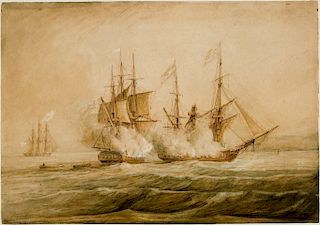 WILLIAM WILSON (flourished 1800-1820) 
Action between H.M.S. Phoebe and the American Frigate Essex off Valparaiso, Chile, 28th March...