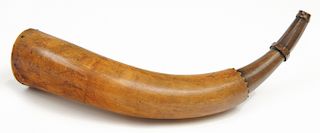 AN ENGRAVED HORN INSCRIBED ‘THE CONTINENTAL ARTIL[L]ERY’, C. 1777 

17 ¾ in. overall, with a 2 ¾ x 2 ¼ hardwood butt-plug. Though th...
