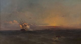 FRANKLIN D. BRISCOE (1844-1903) 
The Age of Sail and Steam, circa 1865 
oil on canvas, 28 x 50 inches; signed lower right: ‘F. D. Br...