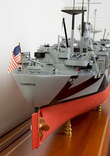 MODEL OF THE USS CAMBRIA (APA-36) DURING THE 1945 OKINAWA CAMPAIGN 
This full hull, ¼ scale model of a Bayfield Class attack transpo...