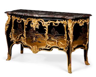 A Louis XV style  black lacquered commode