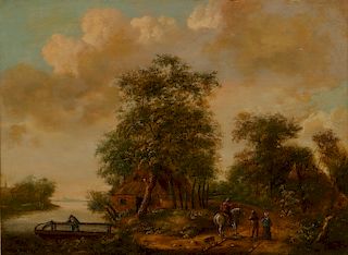 Jan Van Ravenswaay, oil,  Rustic river scene