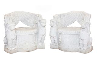 Pair  Neoclassical style carved marble armchairs