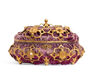 A Gothic style velvet covered table casket