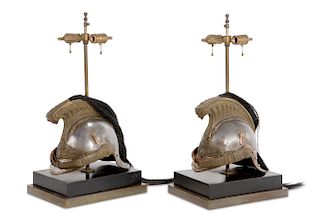 A pair of Napoleonic cavalry helmets as lamps