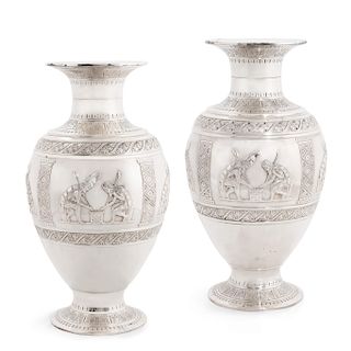 Two Italian Neoclassical style silver vases